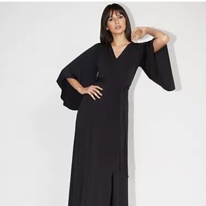 NEW VNeck Bell-Sleeve Kimono Maxi Dress in Black